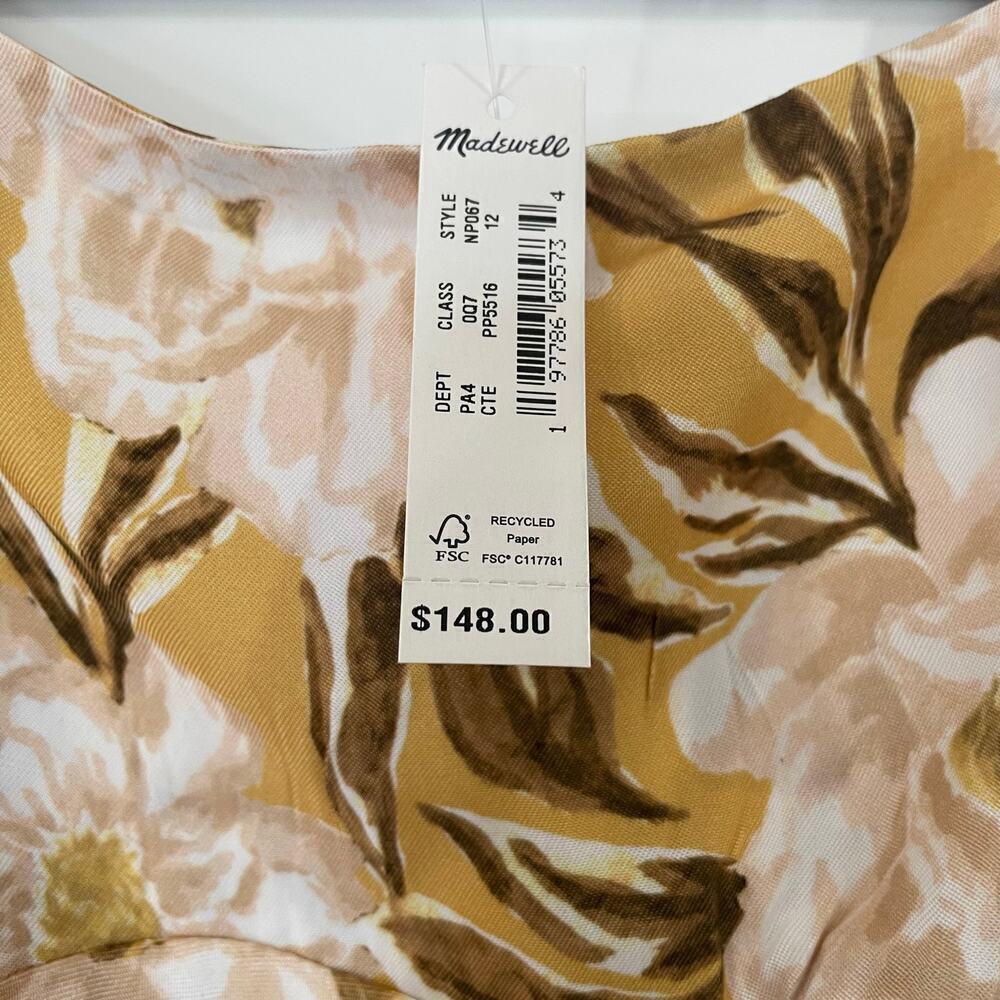 NWT Madewell Angelina Sleeveless Yellow Tan Maxi Floral Slip Dress Size 12 - Picture 8 of 11